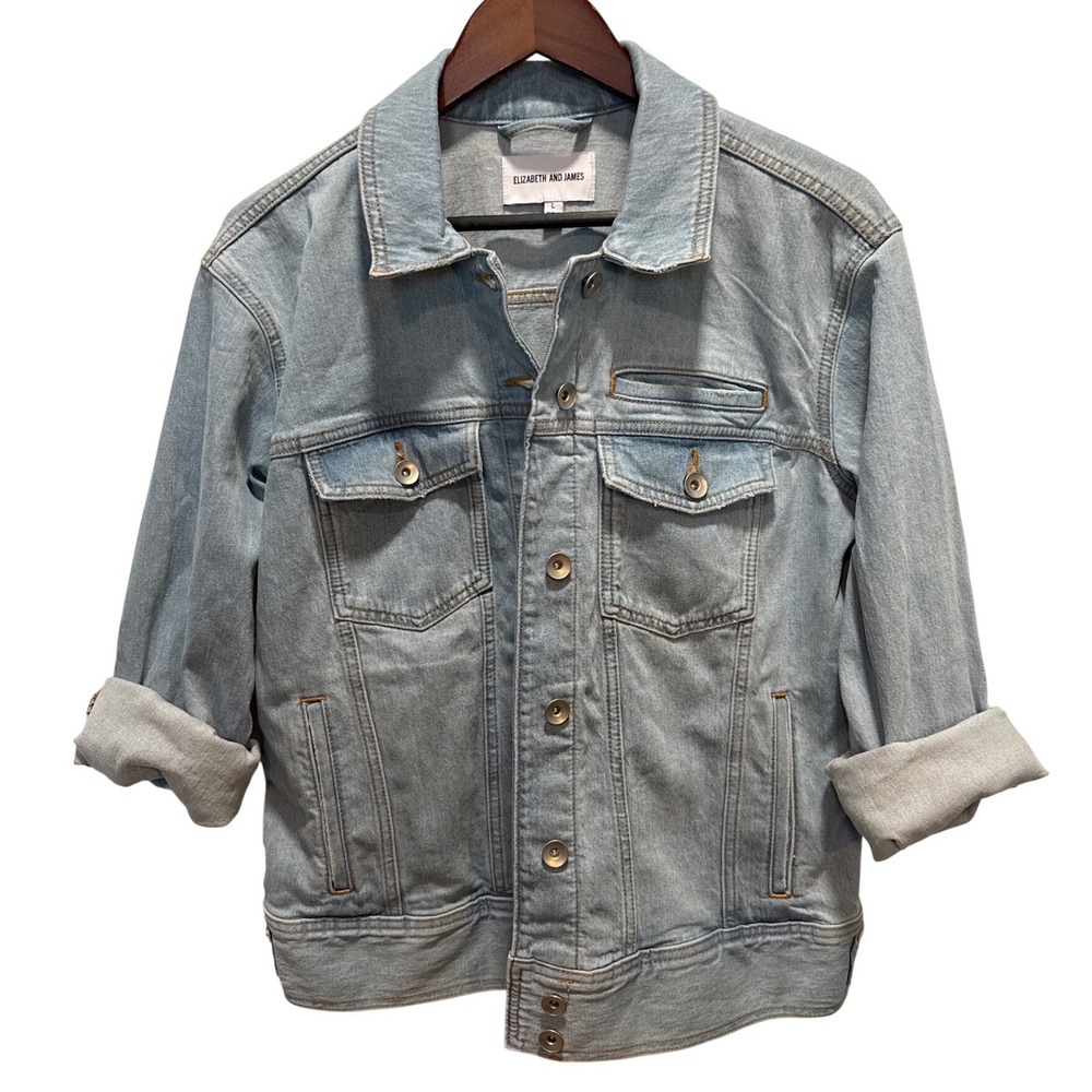 Elizabeth and James Womens Light Wash Organic Cotton‎ Denim Trucker Jacket Large